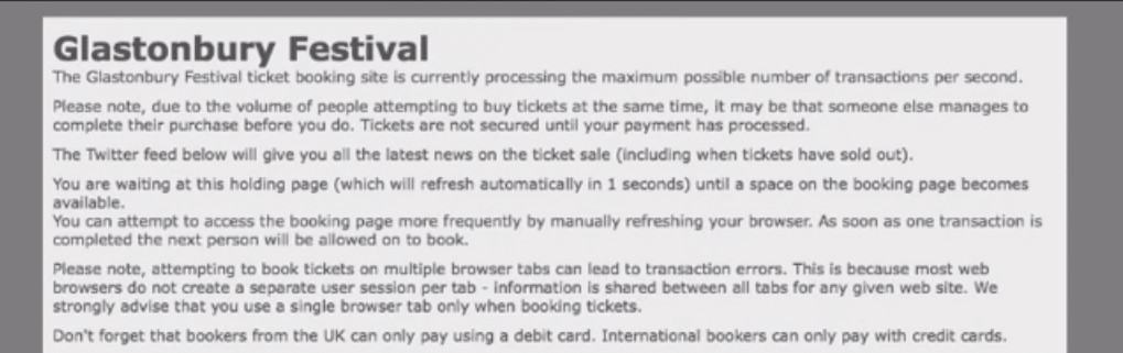 Glastonbury Festival Ticket Holding Page